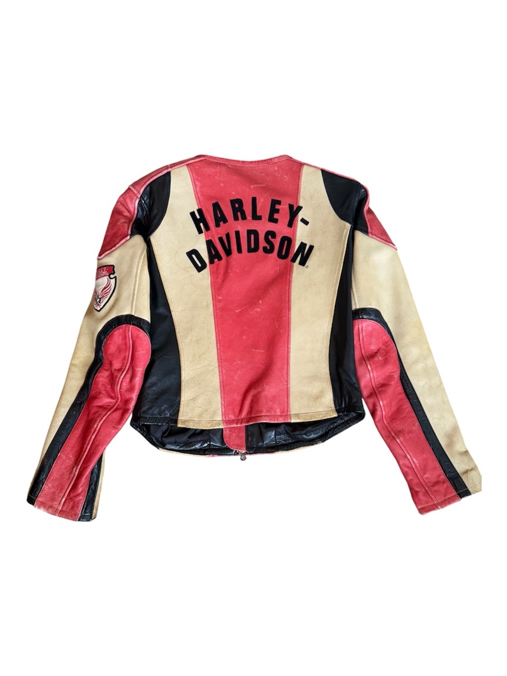 Vintage Harley-Davidson Oceanside color-blocked leather riding jacket wmns sz XS